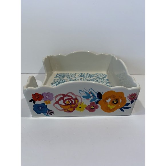 Pioneer Woman Napkin Holder Tray Flea Market Floral 7.25 Square - Picture 2 of 7